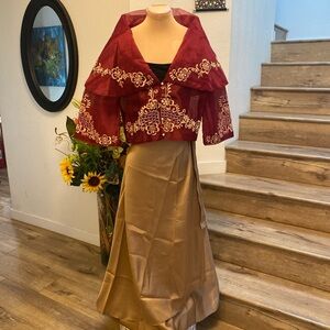 Burgundy Embroidered M or L Filipiniana Maria Clara Bolero w/ Wrap Around Skirt